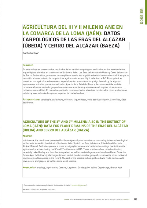 Eras del Alcázar de Úbeda - Agricultura del III y II milenio ANE en la Comarca de La Loma:: Eras del Alcázar de Úbeda - Agricultura del III y II milenio ANE en la Comarca de La Loma