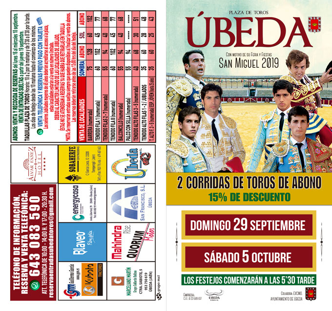 Programación Taurina - Feria y Fiestas de San Miguel de Úbeda 2019:: Programación Taurina - Feria y Fiestas de San Miguel de Úbeda 2019